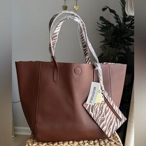 Reversible Brown Tote Bag with Animal Print Pouch